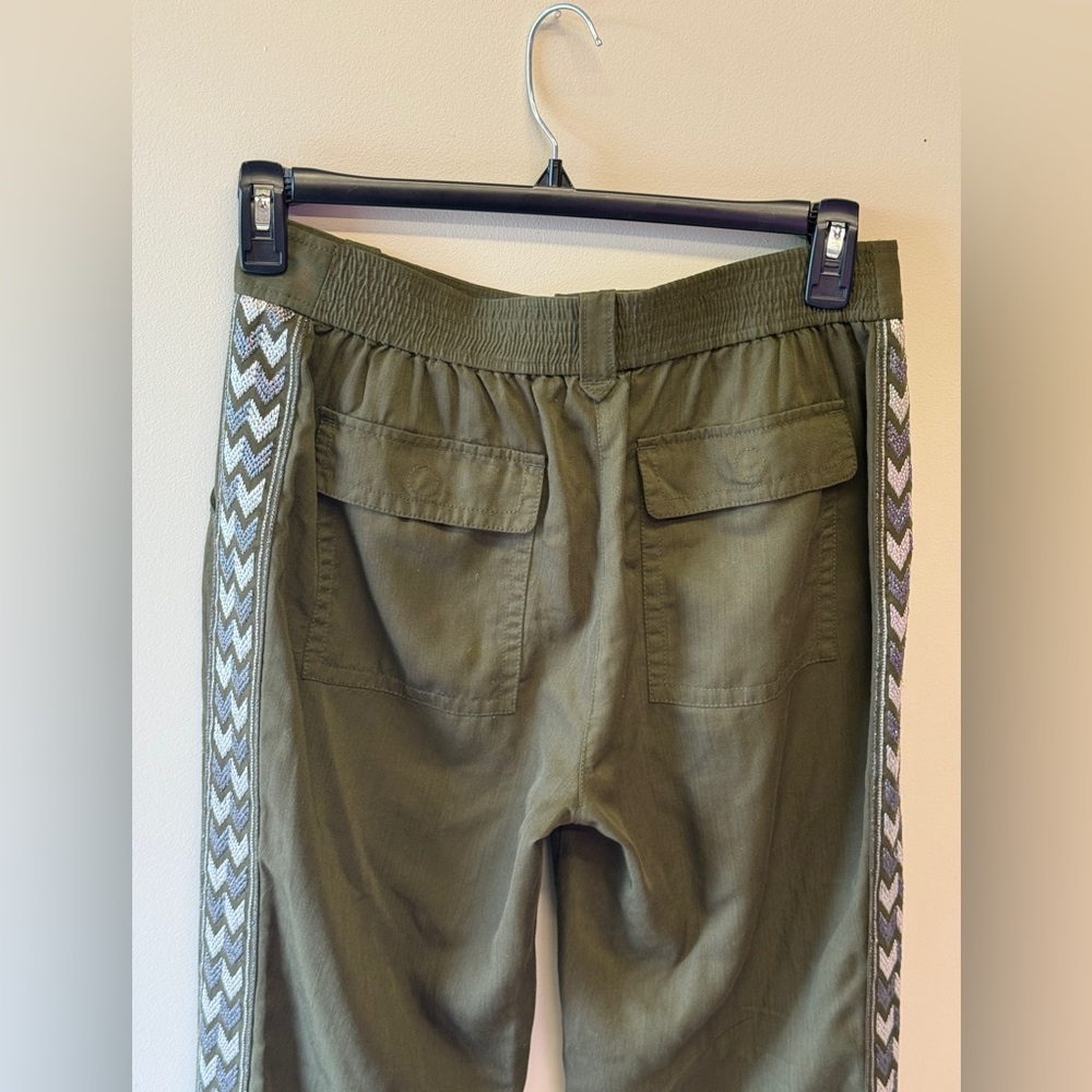 Rebecca Taylor Olive Green Track Pants with Patterned Side Stripe